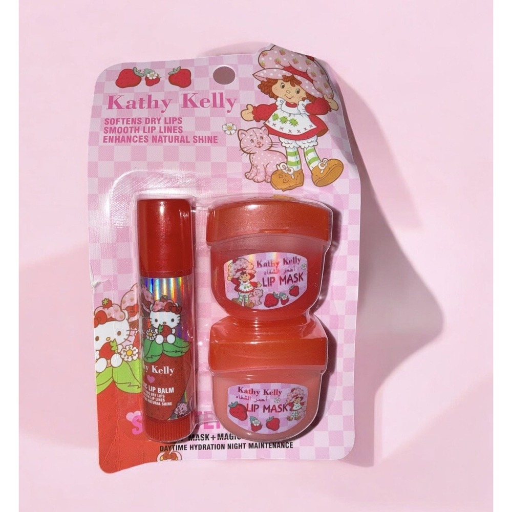 Set Of 3 Strawberry Shortcake & Hello Kitty Flavored Lip Balms NEW